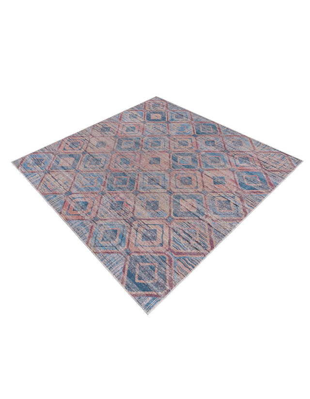 Washable Peach and Blue 7' 10 x 7' 10 Sisu Square Area Rug Easy to Clean Stain Resistant & Durable Polyester Chenille Distressed Vintage Look Carpet for Sale at Rug Engine