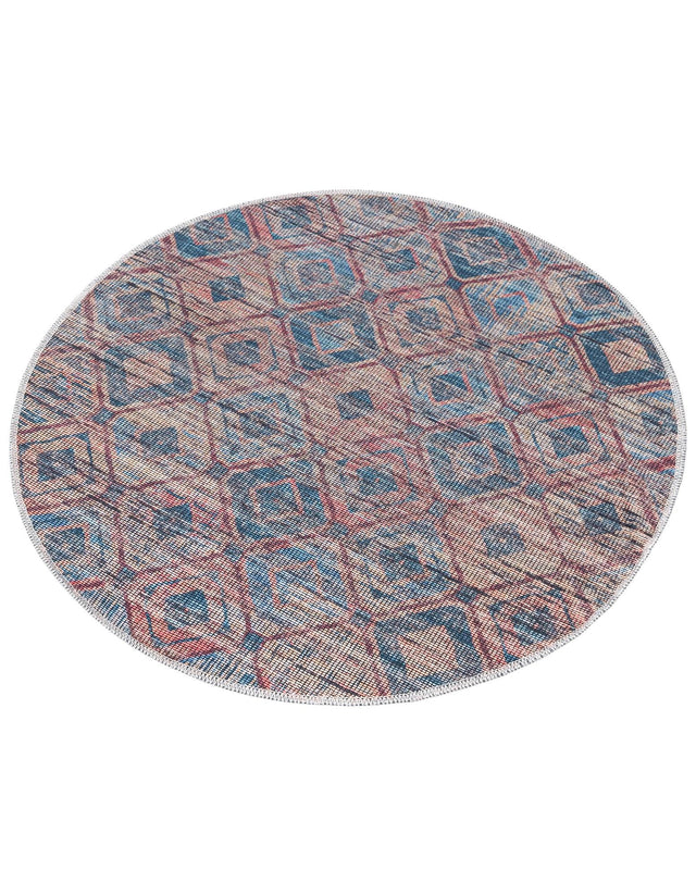 Washable Peach and Blue 3' 3 x 3' 3 Sisu Round Area Rug Easy to Clean Stain Resistant & Durable Polyester Chenille Distressed Vintage Look Carpet for Sale at Rug Engine