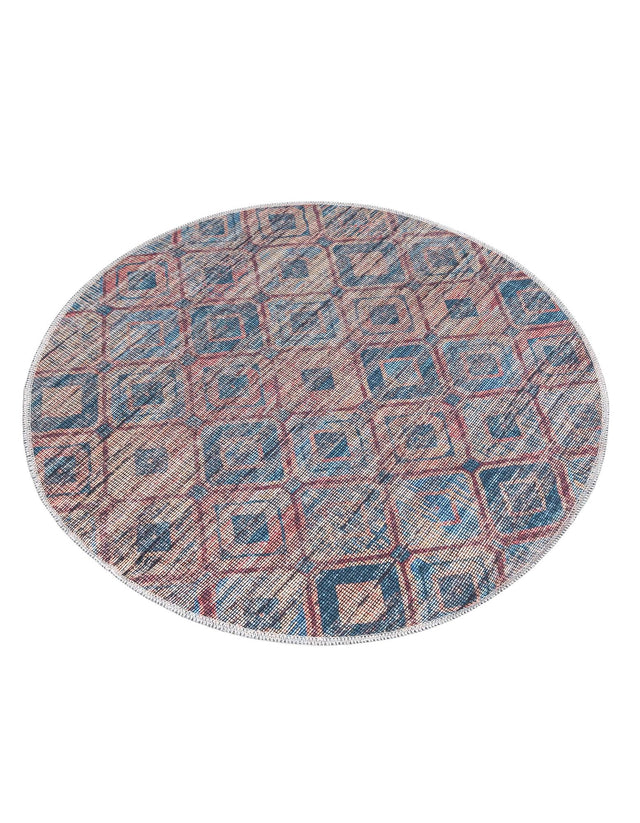 Washable Peach and Blue 3' 3 x 3' 3 Sisu Round Area Rug Easy to Clean Stain Resistant & Durable Polyester Chenille Distressed Vintage Look Carpet for Sale at Rug Engine