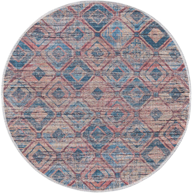 Washable Peach and Blue 3' 3 x 3' 3 Sisu Round Area Rug Easy to Clean Stain Resistant & Durable Polyester Chenille Distressed Vintage Look Carpet for Sale at Rug Engine