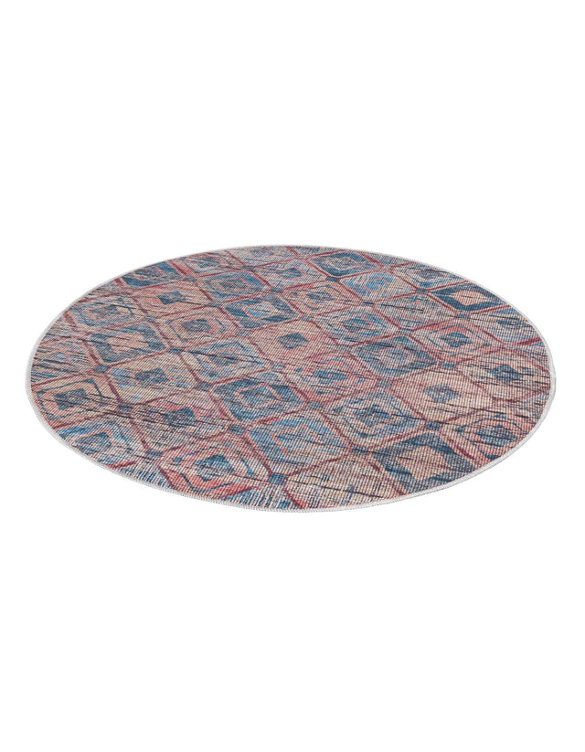 Washable Peach and Blue 3' 11 x 3' 11 Sisu Round Area Rug Easy to Clean Stain Resistant & Durable Polyester Chenille Distressed Vintage Look Carpet for Sale at Rug Engine
