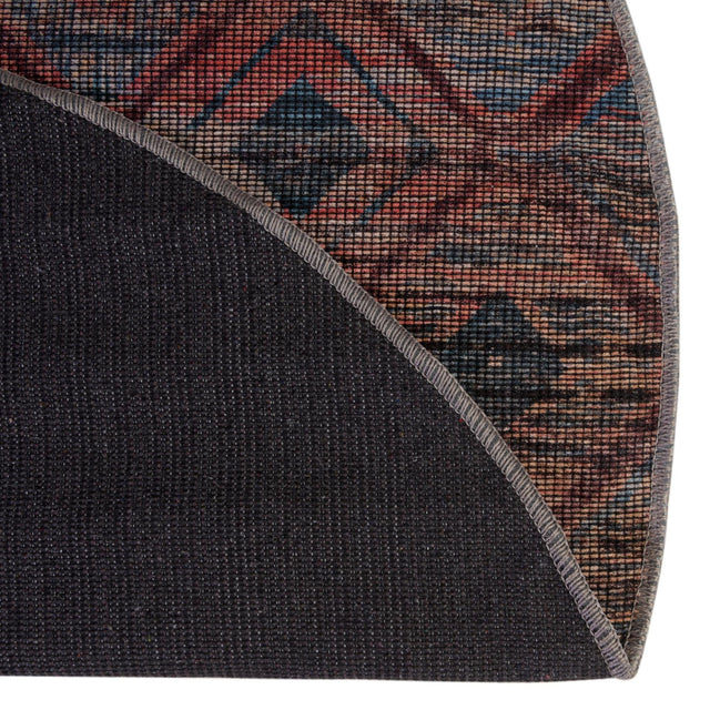 Washable Peach and Blue 7' 10 x 7' 10 Sisu Round Area Rug Easy to Clean Stain Resistant & Durable Polyester Chenille Distressed Vintage Look Carpet for Sale at Rug Engine