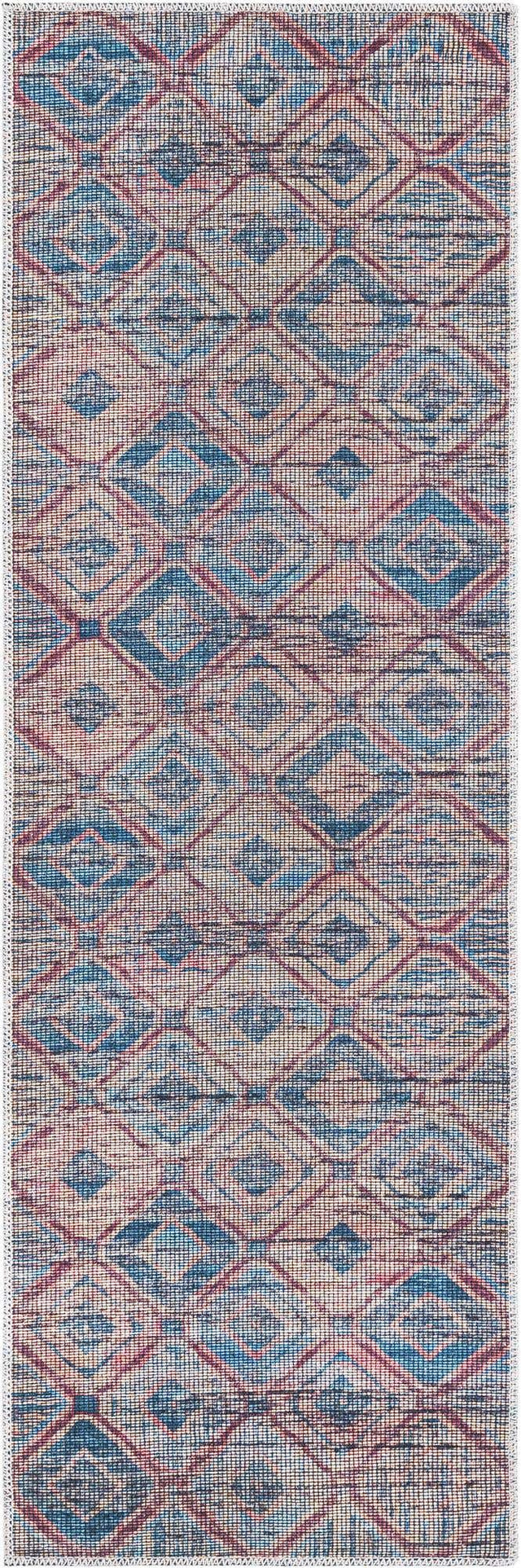 Washable Peach and Blue 2' x 6' Sisu Runner Area Rug Easy to Clean Stain Resistant & Durable Polyester Chenille Distressed Vintage Look Carpet for Sale at Rug Engine