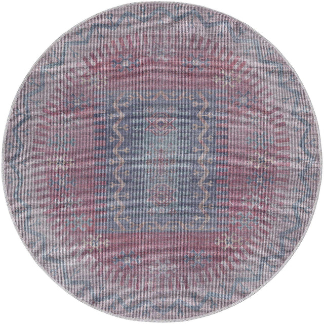 Washable Multicolor 3' 11 x 3' 11 Sisu Round Area Rug Easy to Clean Stain Resistant & Durable Polyester Chenille Distressed Vintage Look Carpet for Sale at Rug Engine