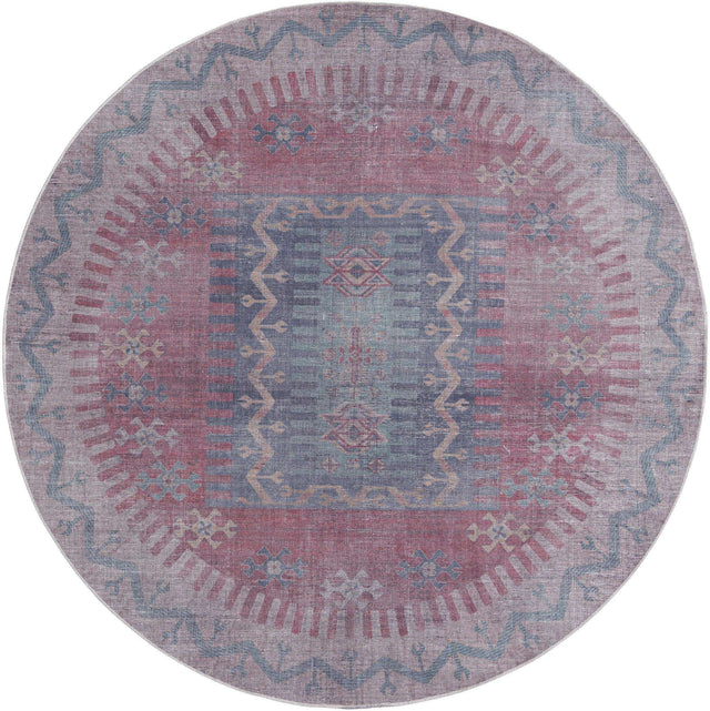 Washable Multicolor 7' 10 x 7' 10 Sisu Round Area Rug Easy to Clean Stain Resistant & Durable Polyester Chenille Distressed Vintage Look Carpet for Sale at Rug Engine