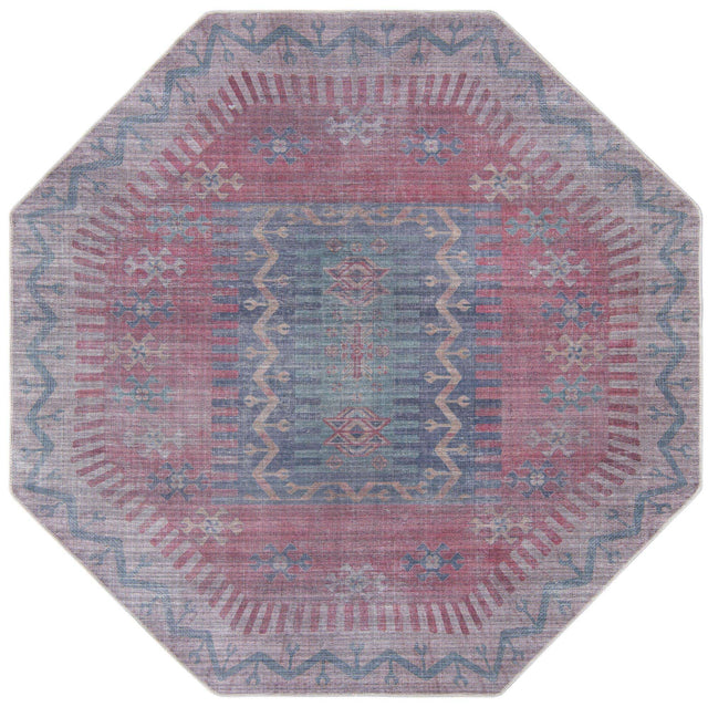 Washable Multicolor 7' 10 x 7' 10 Sisu Octagon Area Rug Easy to Clean Stain Resistant & Durable Polyester Chenille Distressed Vintage Look Carpet for Sale at Rug Engine