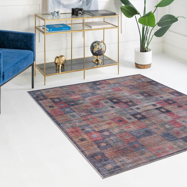 Washable Multicolor 5' 3 x 5' 3 Sisu Square Area Rug Easy to Clean Stain Resistant & Durable Polyester Chenille Distressed Vintage Look Carpet for Sale at Rug Engine