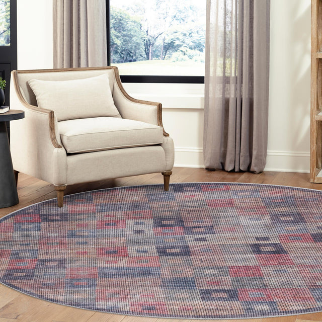 Washable Multicolor 7' 10 x 7' 10 Sisu Round Area Rug Easy to Clean Stain Resistant & Durable Polyester Chenille Distressed Vintage Look Carpet for Sale at Rug Engine