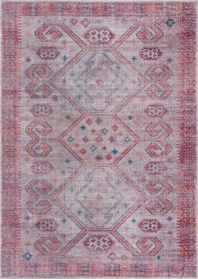 Washable Rust red and Beige 7' 3 x 10' Sisu Rectangle Area Rug Easy to Clean Stain Resistant & Durable Polyester Chenille Distressed Vintage Look Carpet for Sale at Rug Engine