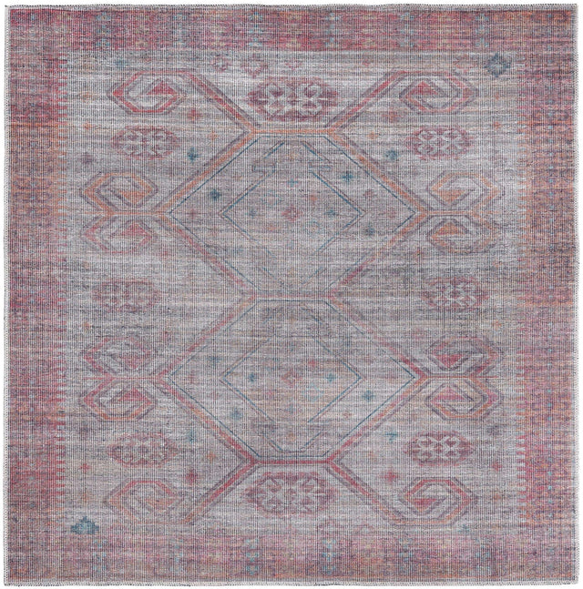 Washable Rust red and Beige 5' 3 x 5' 3 Sisu Square Area Rug Easy to Clean Stain Resistant & Durable Polyester Chenille Distressed Vintage Look Carpet for Sale at Rug Engine