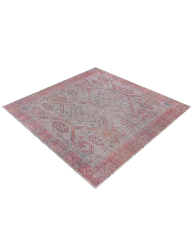 Washable Rust red and Beige 7' 3 x 7' 3 Sisu Square Area Rug Easy to Clean Stain Resistant & Durable Polyester Chenille Distressed Vintage Look Carpet for Sale at Rug Engine