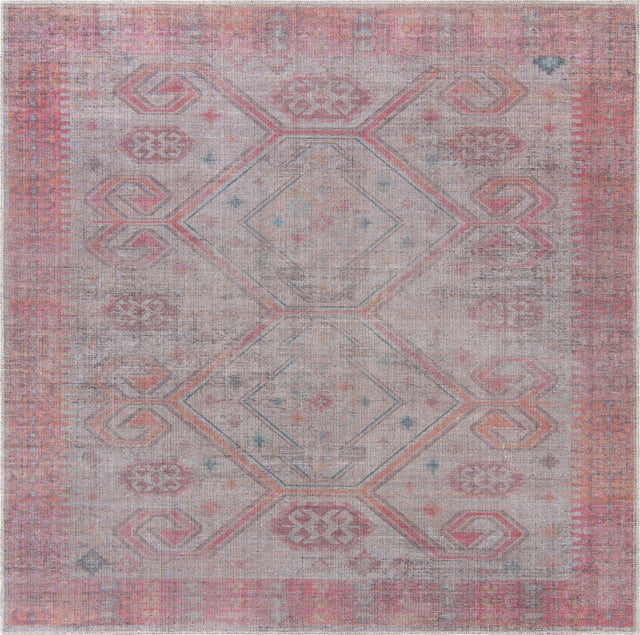 Washable Rust red and Beige 7' 3 x 7' 3 Sisu Square Area Rug Easy to Clean Stain Resistant & Durable Polyester Chenille Distressed Vintage Look Carpet for Sale at Rug Engine