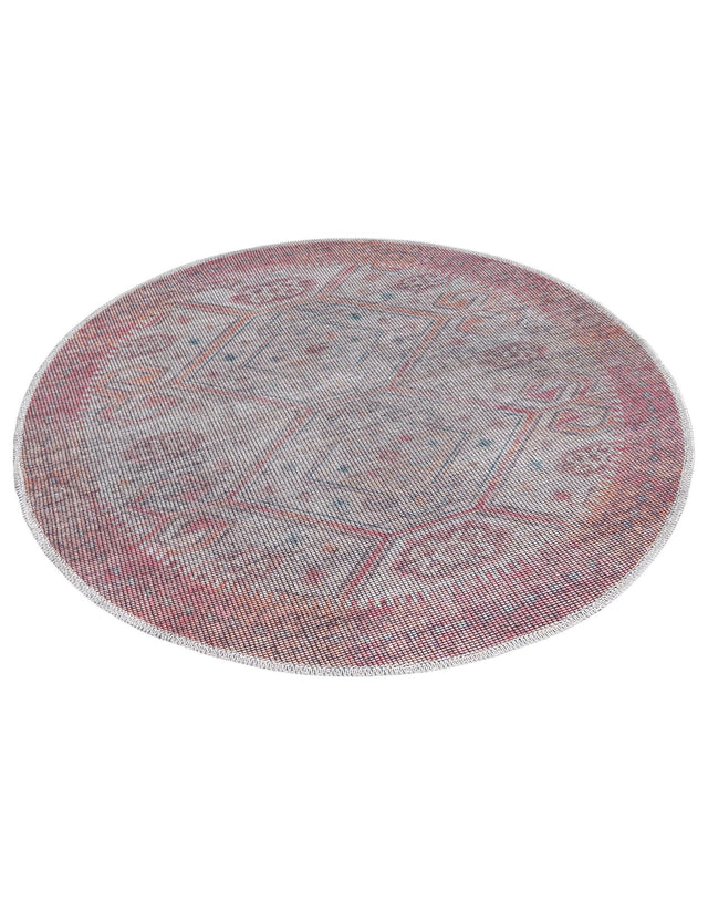 Washable Rust red and Beige 3' 3 x 3' 3 Sisu Round Area Rug Easy to Clean Stain Resistant & Durable Polyester Chenille Distressed Vintage Look Carpet for Sale at Rug Engine