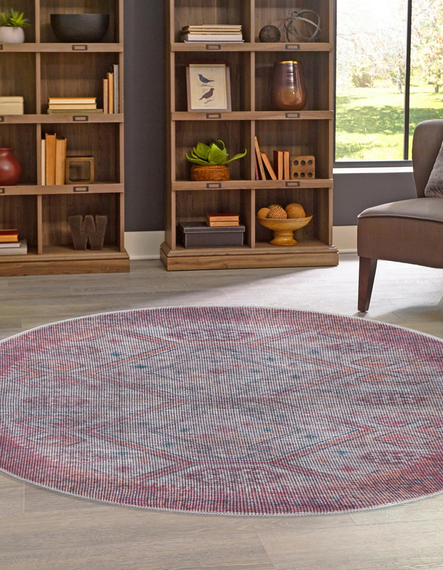 Washable Rust red and Beige 3' 3 x 3' 3 Sisu Round Area Rug Easy to Clean Stain Resistant & Durable Polyester Chenille Distressed Vintage Look Carpet for Sale at Rug Engine