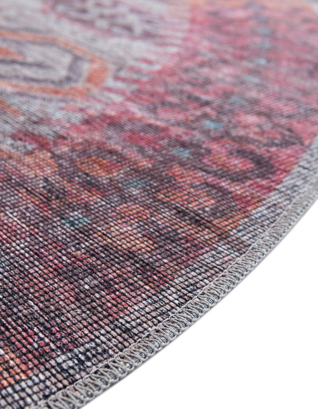 Washable Rust red and Beige 3' 11 x 3' 11 Sisu Round Area Rug Easy to Clean Stain Resistant & Durable Polyester Chenille Distressed Vintage Look Carpet for Sale at Rug Engine