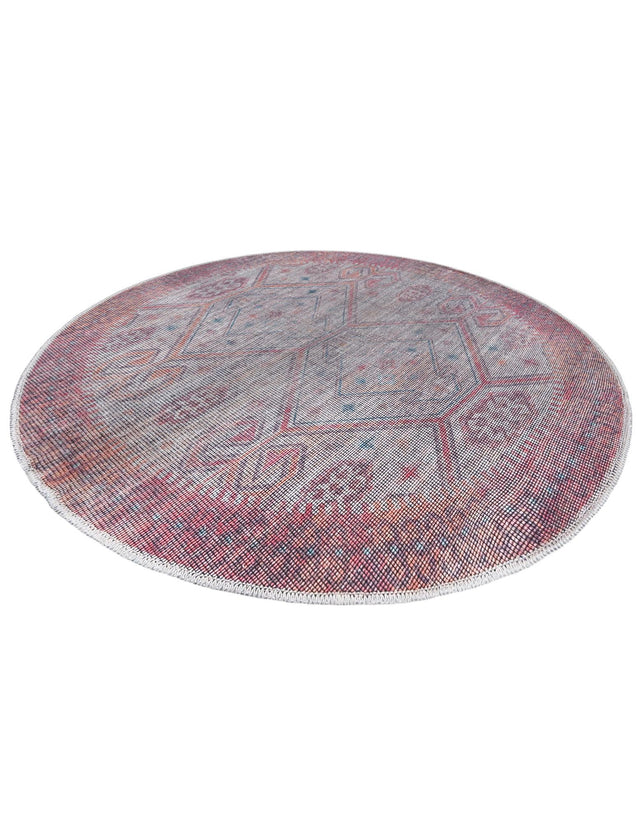 Washable Rust red and Beige 3' 11 x 3' 11 Sisu Round Area Rug Easy to Clean Stain Resistant & Durable Polyester Chenille Distressed Vintage Look Carpet for Sale at Rug Engine