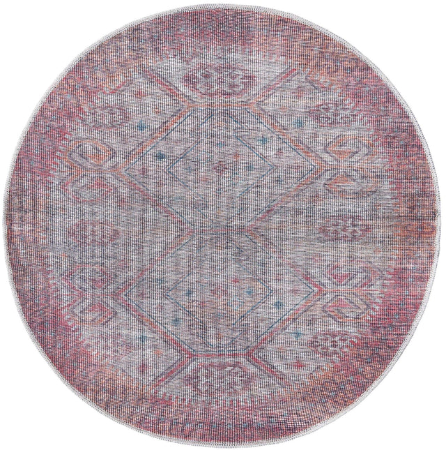 Washable Rust red and Beige 3' 11 x 3' 11 Sisu Round Area Rug Easy to Clean Stain Resistant & Durable Polyester Chenille Distressed Vintage Look Carpet for Sale at Rug Engine