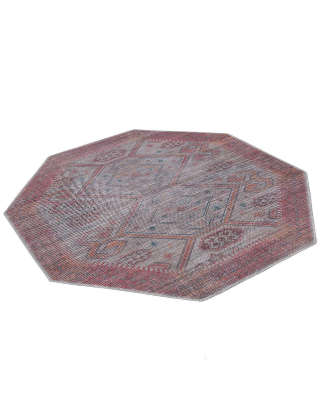 Washable Rust red and Beige 5' 3 x 5' 3 Sisu Octagon Area Rug Easy to Clean Stain Resistant & Durable Polyester Chenille Distressed Vintage Look Carpet for Sale at Rug Engine