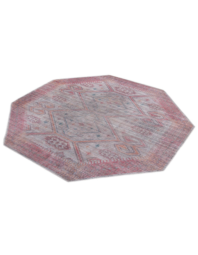 Washable Rust red and Beige 7' 10 x 7' 10 Sisu Octagon Area Rug Easy to Clean Stain Resistant & Durable Polyester Chenille Distressed Vintage Look Carpet for Sale at Rug Engine