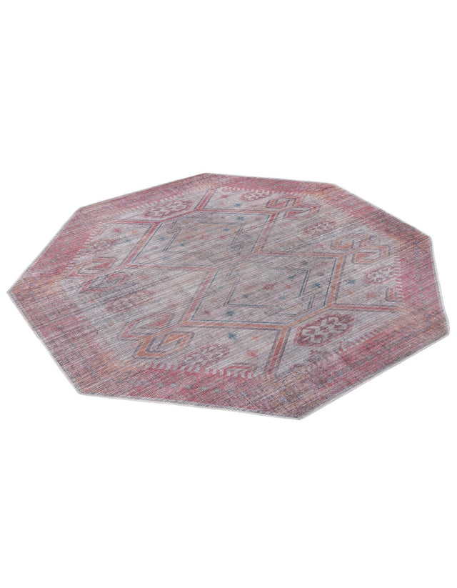Washable Rust red and Beige 7' 10 x 7' 10 Sisu Octagon Area Rug Easy to Clean Stain Resistant & Durable Polyester Chenille Distressed Vintage Look Carpet for Sale at Rug Engine