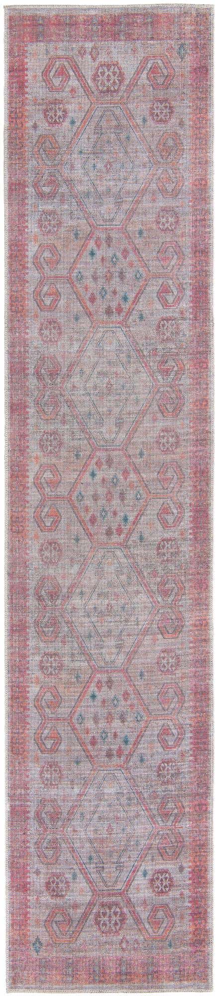 Washable Rust red and Beige 2' 7 x 12' Sisu Runner Area Rug Easy to Clean Stain Resistant & Durable Polyester Chenille Distressed Vintage Look Carpet for Sale at Rug Engine