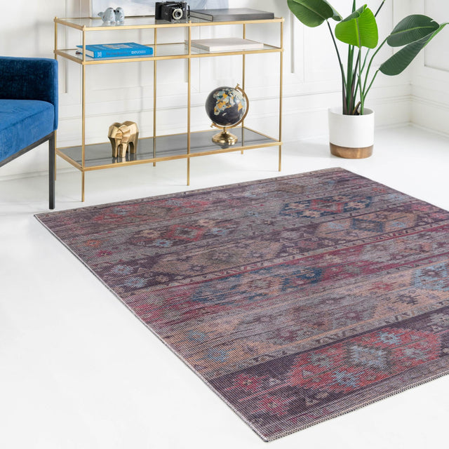 Washable Multicolor 7' 3 x 7' 3 Sisu Square Area Rug Easy to Clean Stain Resistant & Durable Polyester Chenille Distressed Vintage Look Carpet for Sale at Rug Engine
