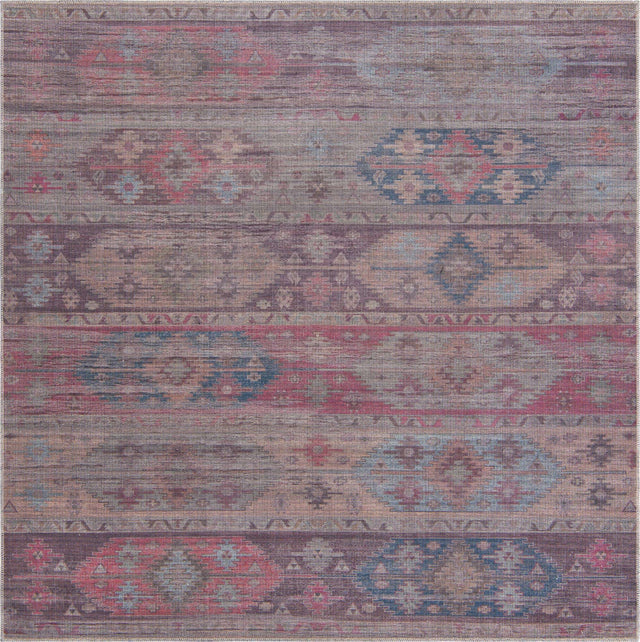 Washable Multicolor 7' 3 x 7' 3 Sisu Square Area Rug Easy to Clean Stain Resistant & Durable Polyester Chenille Distressed Vintage Look Carpet for Sale at Rug Engine