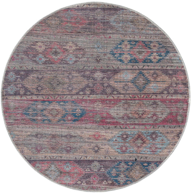 Washable Multicolor 3' 11 x 3' 11 Sisu Round Area Rug Easy to Clean Stain Resistant & Durable Polyester Chenille Distressed Vintage Look Carpet for Sale at Rug Engine
