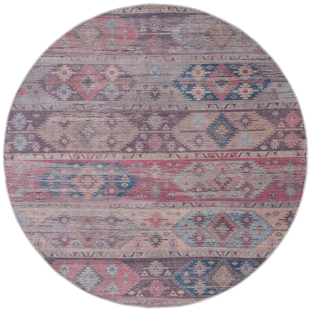 Washable Multicolor 7' 10 x 7' 10 Sisu Round Area Rug Easy to Clean Stain Resistant & Durable Polyester Chenille Distressed Vintage Look Carpet for Sale at Rug Engine