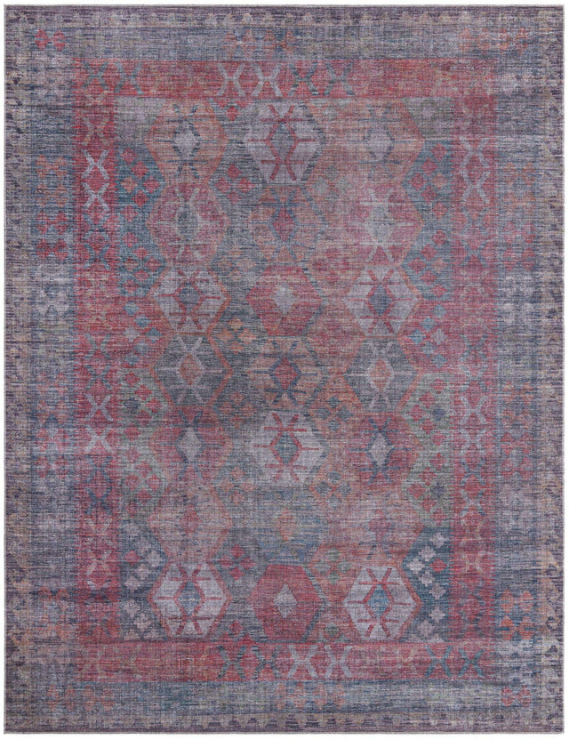 Washable Rust Blue 9' 2 x 12' Sisu Rectangle Area Rug Easy to Clean Stain Resistant & Durable Polyester Chenille Distressed Vintage Look Carpet for Sale at Rug Engine