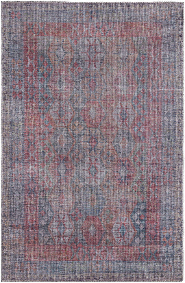 Washable Rust Blue 5' 11 x 9' Sisu Rectangle Area Rug Easy to Clean Stain Resistant & Durable Polyester Chenille Distressed Vintage Look Carpet for Sale at Rug Engine