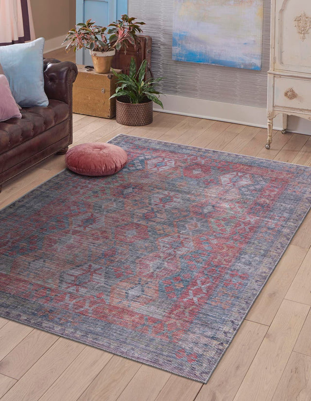 Washable Rust Blue 5' 3 x 8' Sisu Rectangle Area Rug Easy to Clean Stain Resistant & Durable Polyester Chenille Distressed Vintage Look Carpet for Sale at Rug Engine