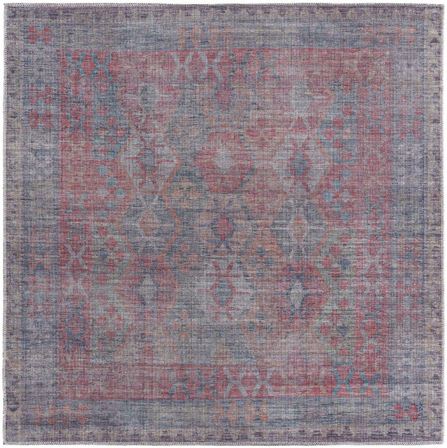 Washable Rust Blue 5' 3 x 5' 3 Sisu Square Area Rug Easy to Clean Stain Resistant & Durable Polyester Chenille Distressed Vintage Look Carpet for Sale at Rug Engine