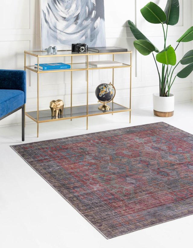 Washable Rust Blue 7' 3 x 7' 3 Sisu Square Area Rug Easy to Clean Stain Resistant & Durable Polyester Chenille Distressed Vintage Look Carpet for Sale at Rug Engine
