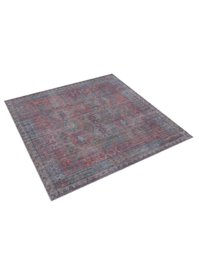 Washable Rust Blue 7' 3 x 7' 3 Sisu Square Area Rug Easy to Clean Stain Resistant & Durable Polyester Chenille Distressed Vintage Look Carpet for Sale at Rug Engine