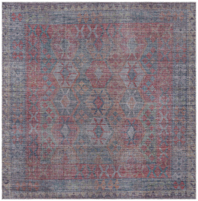 Washable Rust Blue 7' 3 x 7' 3 Sisu Square Area Rug Easy to Clean Stain Resistant & Durable Polyester Chenille Distressed Vintage Look Carpet for Sale at Rug Engine