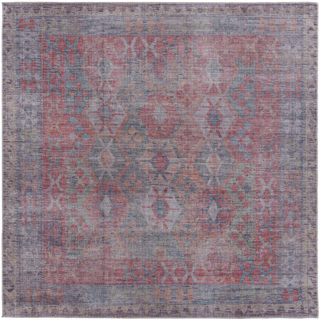 Washable Rust Blue 7' 10 x 7' 10 Sisu Square Area Rug Easy to Clean Stain Resistant & Durable Polyester Chenille Distressed Vintage Look Carpet for Sale at Rug Engine