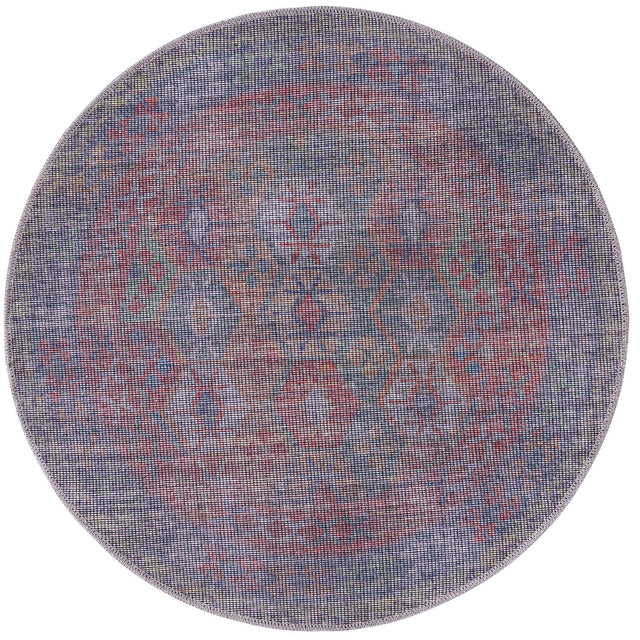 Washable Rust Blue 3' 3 x 3' 3 Sisu Round Area Rug Easy to Clean Stain Resistant & Durable Polyester Chenille Distressed Vintage Look Carpet for Sale at Rug Engine