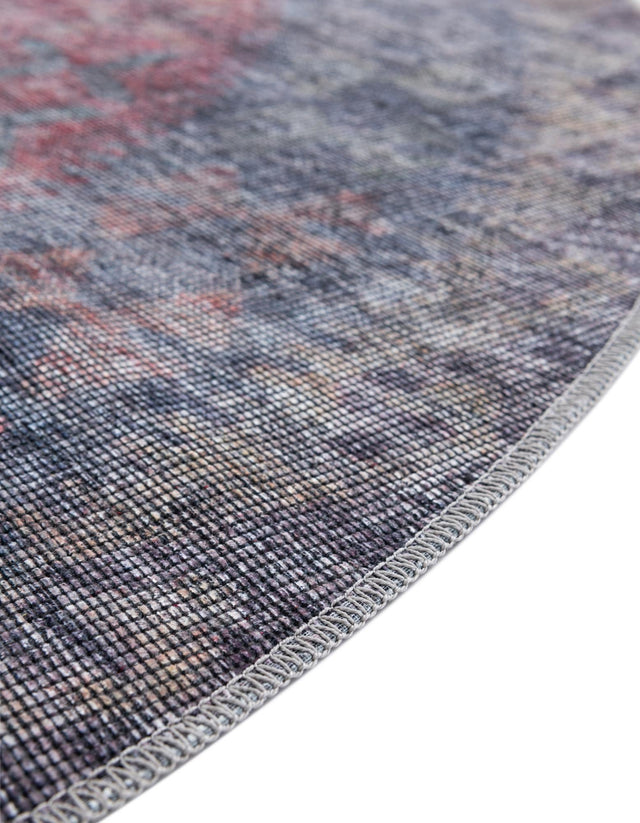 Washable Rust Blue 3' 11 x 3' 11 Sisu Round Area Rug Easy to Clean Stain Resistant & Durable Polyester Chenille Distressed Vintage Look Carpet for Sale at Rug Engine