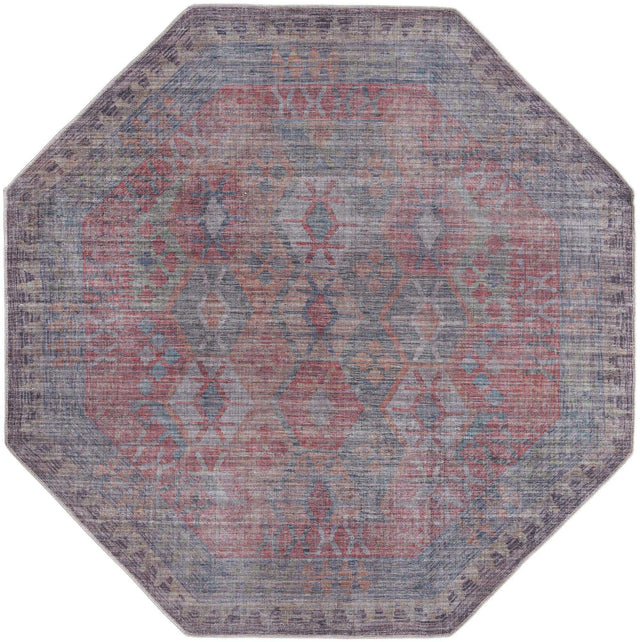 Washable Rust Blue 7' 10 x 7' 10 Sisu Octagon Area Rug Easy to Clean Stain Resistant & Durable Polyester Chenille Distressed Vintage Look Carpet for Sale at Rug Engine