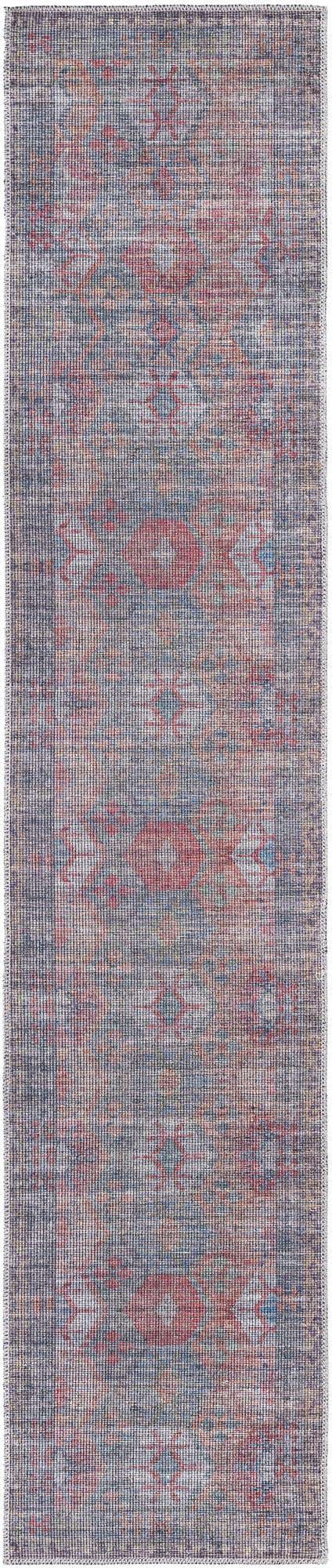 Washable Rust Blue 2' x 10' Sisu Runner Area Rug Easy to Clean Stain Resistant & Durable Polyester Chenille Distressed Vintage Look Carpet for Sale at Rug Engine