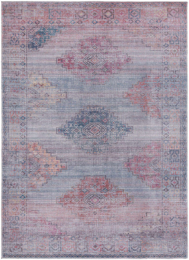 Washable Antique Blue 7' 3 x 10' Sisu Rectangle Area Rug Easy to Clean Stain Resistant & Durable Polyester Chenille Distressed Vintage Look Carpet for Sale at Rug Engine