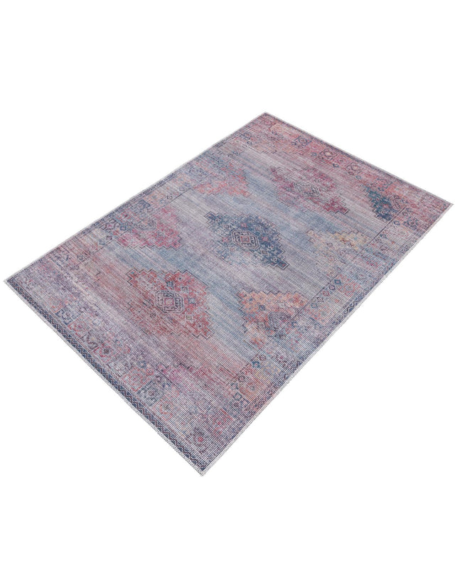 Washable Antique Blue 3' 11 x 6' Sisu Rectangle Area Rug Easy to Clean Stain Resistant & Durable Polyester Chenille Distressed Vintage Look Carpet for Sale at Rug Engine