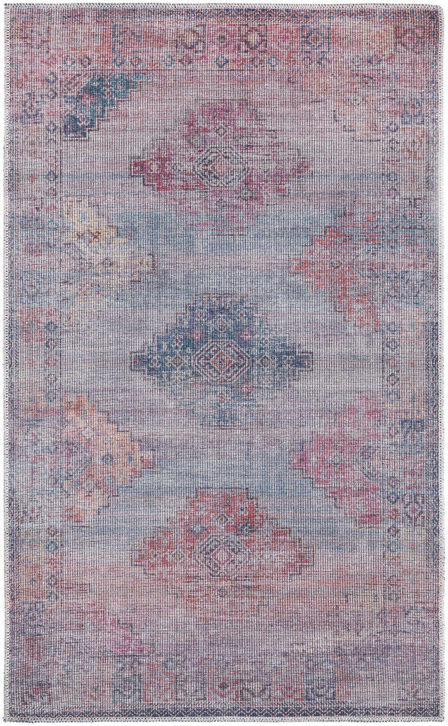 Washable Antique Blue 3' 3 x 5' 3 Sisu Rectangle Area Rug Easy to Clean Stain Resistant & Durable Polyester Chenille Distressed Vintage Look Carpet for Sale at Rug Engine