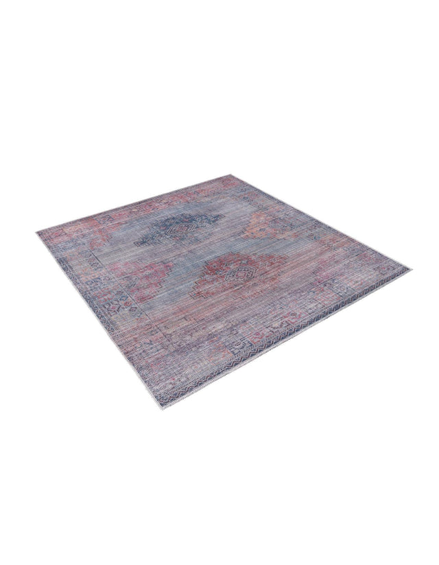 Washable Antique Blue 5' 3 x 5' 3 Sisu Square Area Rug Easy to Clean Stain Resistant & Durable Polyester Chenille Distressed Vintage Look Carpet for Sale at Rug Engine