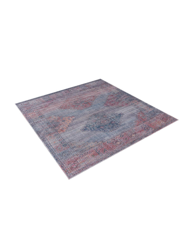 Washable Antique Blue 7' 3 x 7' 3 Sisu Square Area Rug Easy to Clean Stain Resistant & Durable Polyester Chenille Distressed Vintage Look Carpet for Sale at Rug Engine