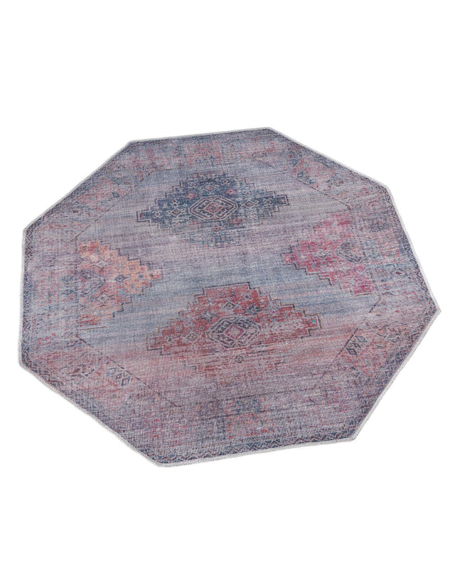 Washable Antique Blue 5' 3 x 5' 3 Sisu Octagon Area Rug Easy to Clean Stain Resistant & Durable Polyester Chenille Distressed Vintage Look Carpet for Sale at Rug Engine