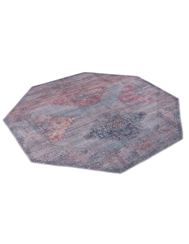Washable Antique Blue 7' 10 x 7' 10 Sisu Octagon Area Rug Easy to Clean Stain Resistant & Durable Polyester Chenille Distressed Vintage Look Carpet for Sale at Rug Engine