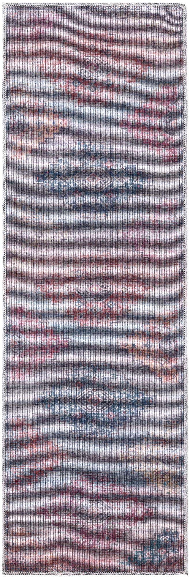 Washable Antique Blue 2' x 6' Sisu Washable Runner Area Rug Easy to Clean Stain Resistant & Durable Polyester Chenille Distressed Vintage Look Carpet for Sale at Rug Engine