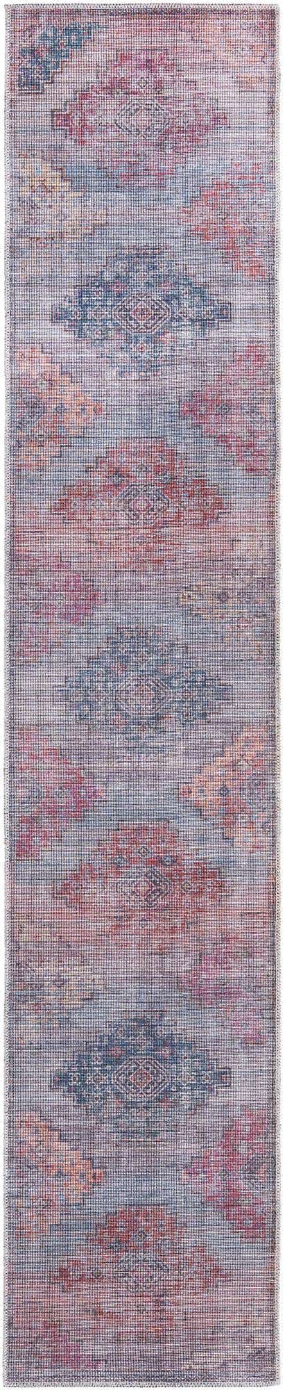 Washable Antique Blue 2' x 10' Sisu Runner Area Rug Easy to Clean Stain Resistant & Durable Polyester Chenille Distressed Vintage Look Carpet for Sale at Rug Engine